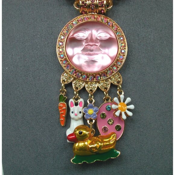 Kirks Folly Pink Moon Face Necklace With Charms & Crystal Beads - Picture 4 of 6